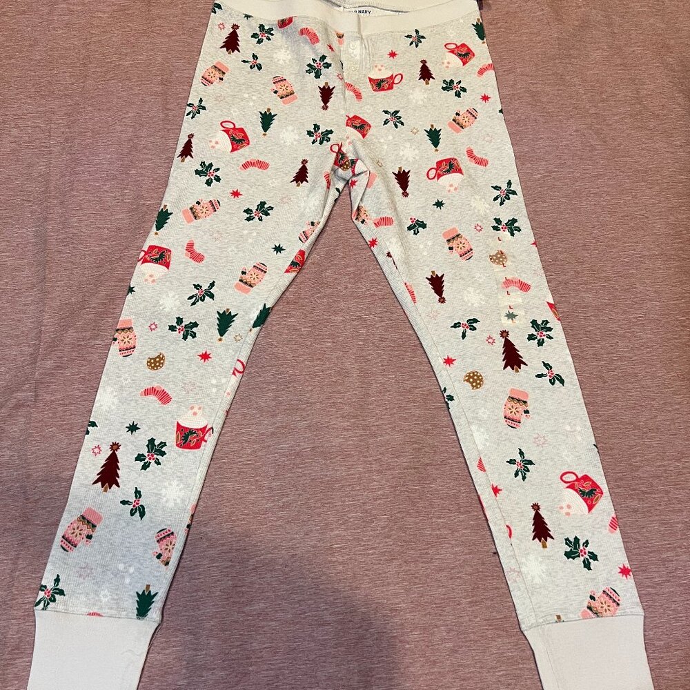 Printed Thermal-Knit Christmas Pajama Bottoms, Large, New with Tags